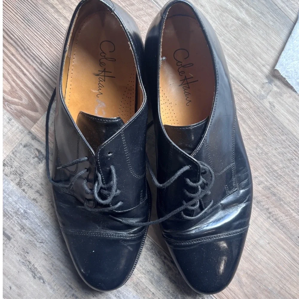Cole Haan Black Leather Cap Toe Derby Dress Shoes Goodyear Welt 12D